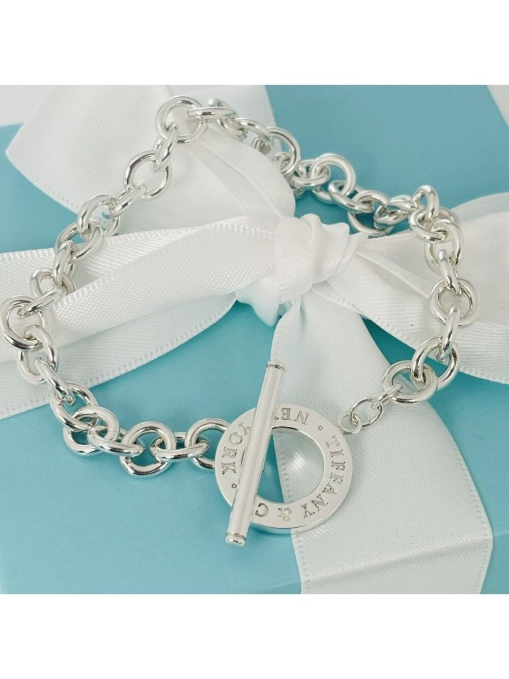 7.5" Large Tiffany & Co New York Toggle Bracelet in 925 Sterling Silver